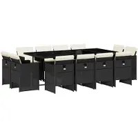 Syfax 13-tlg. Garten-Essgruppe mit Kissen Schwarz Poly Rattan