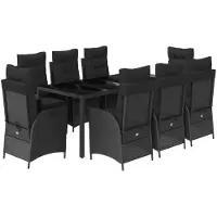Syfax 9-tlg. Garten-Essgruppe mit Kissen Schwarz Poly Rattan