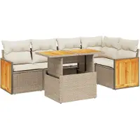 Syfax 6-tlg. Garten-Sofagarnitur mit Kissen Beige Poly Rattan