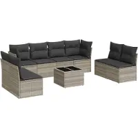 Syfax 9-tlg. Garten-Sofagarnitur mit Kissen Hellgrau Poly Rattan