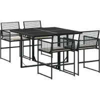 Syfax 5-tlg. Garten-Essgruppe mit Kissen Schwarz Poly Rattan