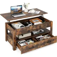 Costway Couchtisch höhenverstellbar, Sofatisch mit anhebbarer Tischplatte & 2 Schubladen, ausziehbarer Wohnzimmertisch Kafeetisch aus Holz für Wohnzimmer und Büro, 106 x 50 x 48 cm