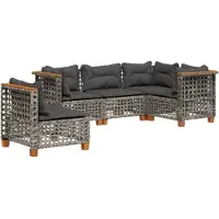 Syfax 5-tlg. Garten-Sofagarnitur mit Kissen Grau Poly Rattan
