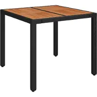 Syfax Gartentisch mit Holzplatte Schwarz 90x90x75 cm Poly Rattan
