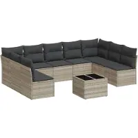 Syfax 10-tlg. Garten-Sofagarnitur mit Kissen Hellgrau Poly Rattan