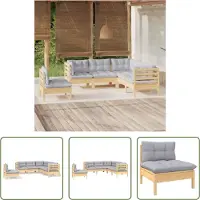 The Living Store 5-tlg. Garten-Lounge-Set mit Grauen Kissen Kiefernholz