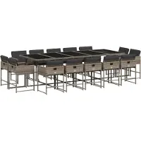 Syfax 15-tlg. Garten-Essgruppe mit Kissen Grau Poly Rattan