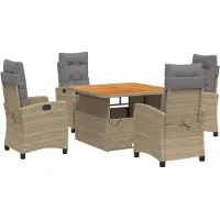 Syfax 5-tlg. Garten-Essgruppe mit Kissen Beige Poly Rattan