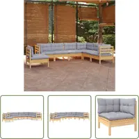 The Living Store 7-tlg. Garten-Lounge-Set mit Grauen Kissen Kiefer Massivholz