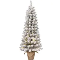 Black Box Trees Gerlos Schmaler Künstlicher Weihnachtsbaum in Jute mit warm-weißer LED-Beleuchtung - H75 x Ø36 cm - Grün Frosted
