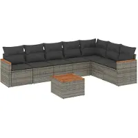 Syfax 8-tlg. Garten-Sofagarnitur mit Kissen Grau Poly Rattan