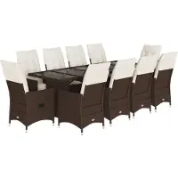 Syfax 11-tlg. Garten-Bistro-Set mit Kissen Braun Poly Rattan