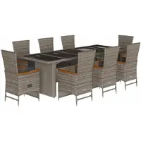 Syfax 9-tlg. Garten-Essgruppe mit Kissen Grau Poly Rattan