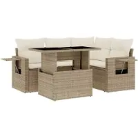 Syfax 5-tlg. Garten-Sofagarnitur mit Kissen Beige Poly Rattan