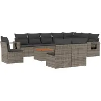 Syfax 11-tlg. Garten-Sofagarnitur mit Kissen Grau Poly Rattan