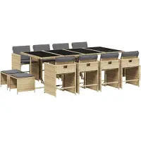 Syfax 13-tlg. Garten-Essgruppe mit Kissen Beigemischung Poly Rattan
