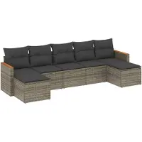 Syfax 7-tlg. Garten-Sofagarnitur mit Kissen Grau Poly Rattan