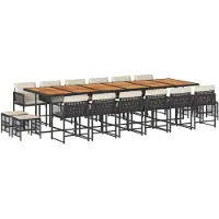 vidaXL 17-tlg. Garten-Essgruppe mit Kissen Schwarz Poly Rattan