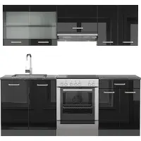 Vicco Küchenzeile R-Line Schwarz Hochglanz/Anthrazit 200 cm , AP Anthrazit, Model 42895