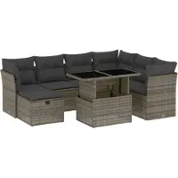 Syfax 8-tlg. Garten-Sofagarnitur mit Kissen Grau Poly Rattan