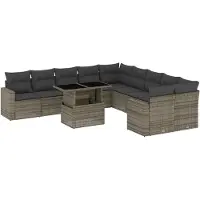Syfax 11-tlg. Garten-Sofagarnitur mit Kissen Grau Poly Rattan