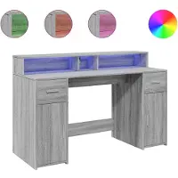 Syfax LED-Schreibtisch Grau Sonoma 140x55x91 cm Holzwerkstoff