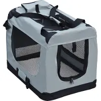 Fudajo Faltbare Transportbox für Hunde, Katzen XL (82x56x58cm), robust, leicht, sicher, Hundebox mit Tragegriff und Decke, Grau