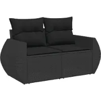Syfax Gartensofa mit Kissen 2-Sitzer Schwarz Poly Rattan