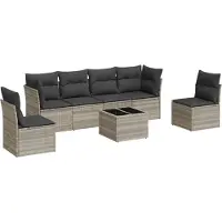 Syfax 7-tlg. Garten-Sofagarnitur mit Kissen Hellgrau Poly Rattan