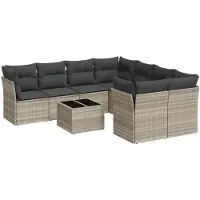 Syfax 9-tlg. Garten-Sofagarnitur mit Kissen Hellgrau Poly Rattan