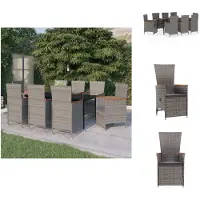 vidaXL 9-tlg. Garten-Essgruppe mit Auflagen Grau - Gartenmöbel-Sets