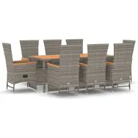 Syfax 9-tlg. Garten-Essgruppe mit Kissen Grau Poly Rattan