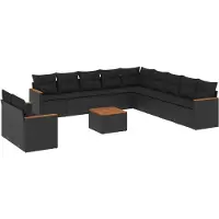 Syfax 12-tlg. Garten-Sofagarnitur mit Kissen Schwarz Poly Rattan