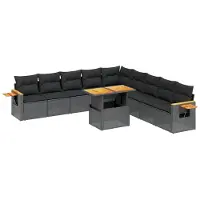 Syfax 11-tlg. Garten-Sofagarnitur mit Kissen Schwarz Poly Rattan