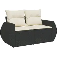 Syfax Gartensofa mit Kissen 2-Sitzer Schwarz Poly Rattan