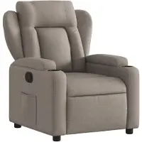 Syfax Relaxsessel Taupe Stoff mit manueller Liegefunktion, Getränkehalter und Seitentasche, 77x94,5x100 cm