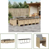 The Living Store 15-tlg. Garten-Essgruppe mit Kissen Beigemischung Poly Rattan