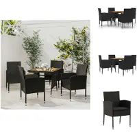 vidaXL 5-tlg. Garten-Essgruppe Poly Rattan Schwarz - Gartenmöbel-Sets