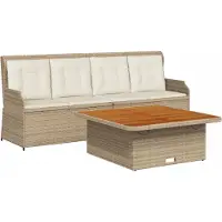Syfax 3-tlg. Garten-Sofagarnitur mit Kissen Beige Poly Rattan