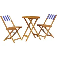 Syfax 3-tlg. Bistro-Set Blau und Weiß Stoff und Massivholz