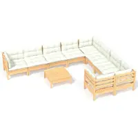 Syfax 10-tlg. Garten-Lounge-Set mit Creme Kissen Kiefernholz