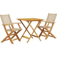 Syfax 3-tlg. Bistro-Set Beige Poly Rattan und Massivholz
