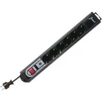 REV device protection socket line, 6-fold, 3,0m, 250 V, 16 A, 3500 W, Schwarz, 3 m, 460 x 43 x 67 mm
