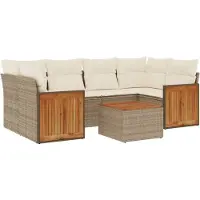 Syfax 7-tlg. Garten-Sofagarnitur mit Kissen Beige Poly Rattan