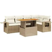 Syfax 6-tlg. Garten-Sofagarnitur mit Kissen Beige Poly Rattan
