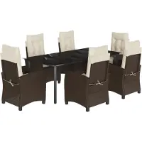 Syfax 7-tlg. Garten-Essgruppe mit Kissen Braun Poly Rattan