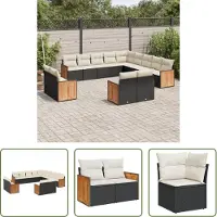 The Living Store 13-tlg. Garten-Sofagarnitur mit Kissen Schwarz Poly Rattan
