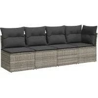 Syfax Gartensofa mit Kissen 4-Sitzer Grau Poly Rattan