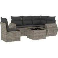 vidaXL 6-tlg. Garten-Sofagarnitur mit Kissen Grau Poly Rattan