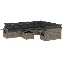 Syfax 10-tlg. Garten-Sofagarnitur mit Kissen Grau Poly Rattan